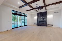 Linear Fireplace and Floating wood Bench at The House of Peace